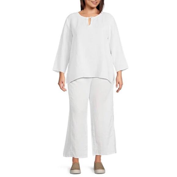 Eileen Fisher White Linen Wide Leg Pants Size 1X NWT - Picture 1 of 16